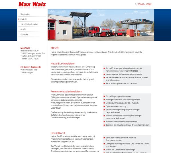 Max Walz Heizöl und EC Karten-Tankstelle in Illingen
